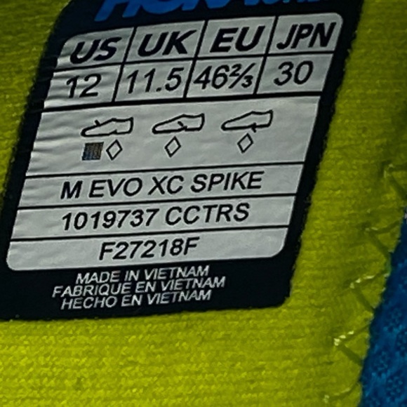 Hoka One One Evo‎ XC Spikes Men’s Size 12 Track Cross Country Blue Citrus Yellow - Picture 10 of 10
